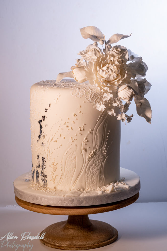 white on white wedding cake